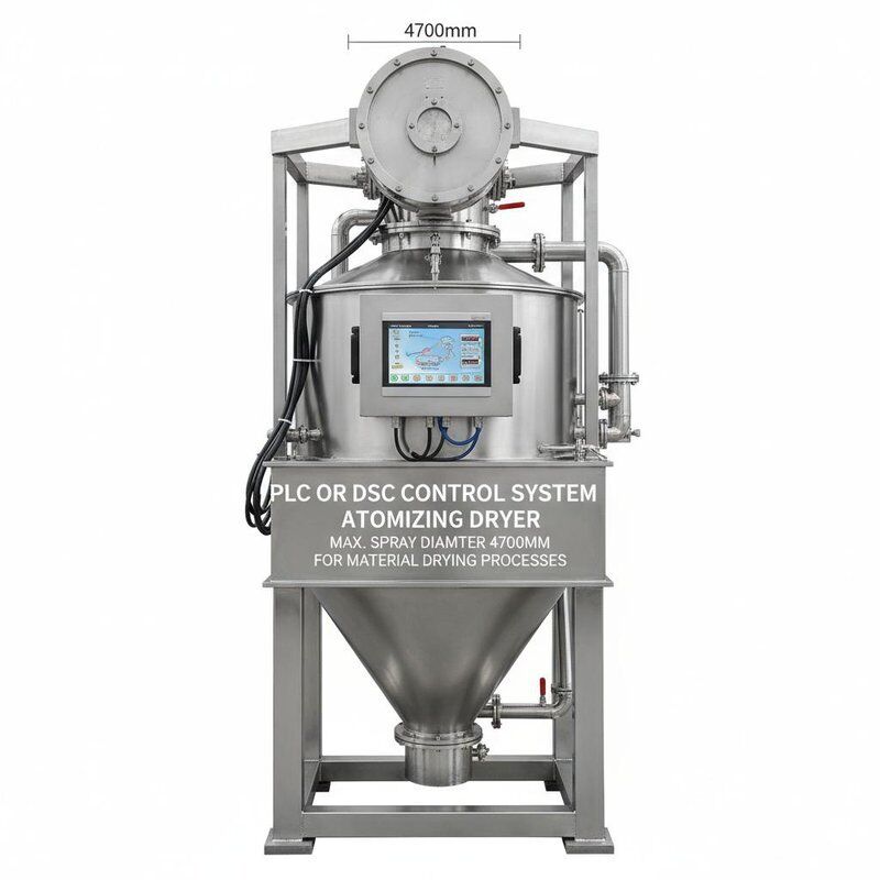 PLC o sistema di controllo DSC asciugatrice atomizzante con diametro massimo di 4700 mm progettato per i processi di asciugatura dei materiali